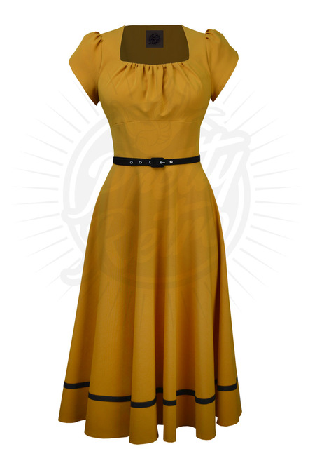 Pretty 40s Dancing Dress in Mustard & Black :: Pretty Retro Wholesale