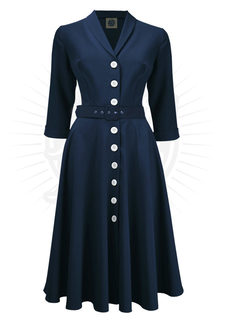 Retro 50s Shirtwaister Dress in Navy