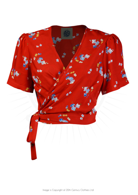Pretty Pinup Wrap Top - Red Floral