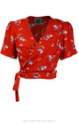 Pretty Pinup Wrap Top - Red Floral