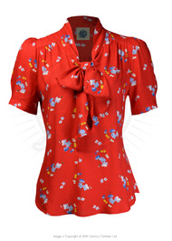 Retro Pussy Bow Blouse - Red Floral