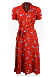 Pretty 40s Shirt Dress in Red Floral