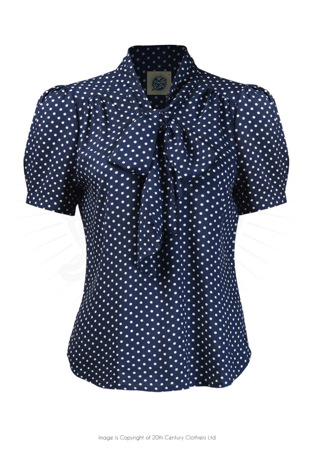 Retro 1950s Pussy Bow Blouse in Navy Polka Dot :: Pretty Retro Wholesale