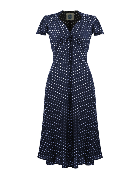 Pretty 40s Tea Dress in Navy Polka