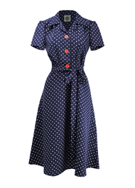 Pretty 40s Shirt Dress in Navy Polka