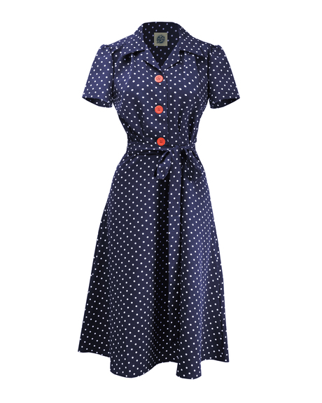 Pretty 40s Shirt Dress in Navy Polka